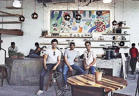 From left: Partner Vaibhav Nagori with Greenr Cafe co-founders Mohit Yadav and Nitin Dixit