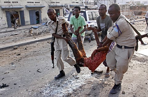 Three car-bomb explosions on Friday outside a luxury hotel in the Somali capital left at least 14 people dead and 45 others wounded, media reported. (Photo | AP)