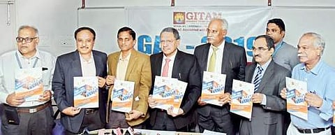 GITAM vice-chancellor MS Prasada Rao releasing GAT 2019 notification I Express