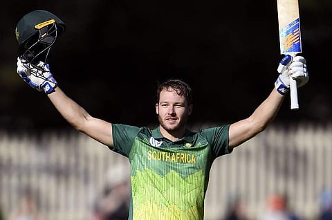 South Africa's batsman David Miller celebrates his century against Australia during the third one-day international cricket match in Hobart . (Photo | AFP)