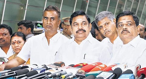 Chief Minister Edappadi K Palaniswami addressing mediapersons at Coimbatore airport on Saturday | Express