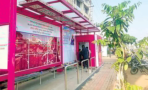 The digital bus shelter which will be opened in Belagavi on Monday. | Express Photo Services