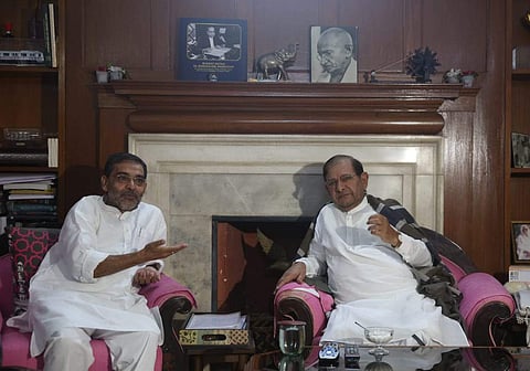 Rashtriya Lok Samata Party chief Upendra Kushwaha meet Lok Tantrik Janta dal Party chief Shared yadav in New Delhi on Monday. | (Shekhar Yadav | EPS)