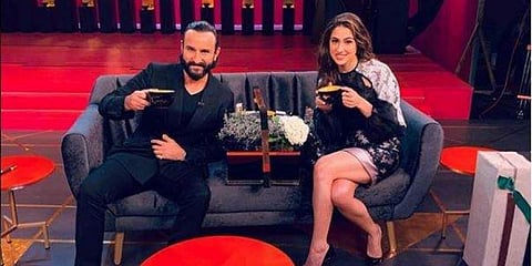 Saif Ali Khan and his daughter Sara are the latest guests on celebrity talk show Koffee With Karan. (Photo | Twitter)