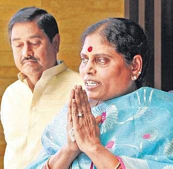 Vijayalakshmi, wife of YS Rajashekhara Reddy at a press conference in Hyderabad | Sathya Keerthi