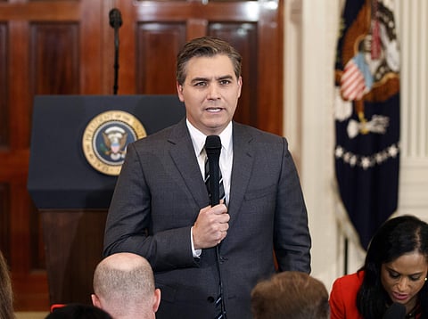 CNN journalist Jim Acosta does a standup before a new conference with President Donald Trump in the East Room of the White House in Washington. (Photo: AP)