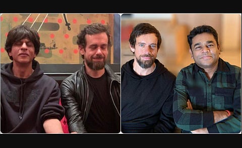 [L-R] Shah Rukh Khan and AR Rahman posted pictures with Twitter CEO Jack Dorsey. (Photo | Twitter)