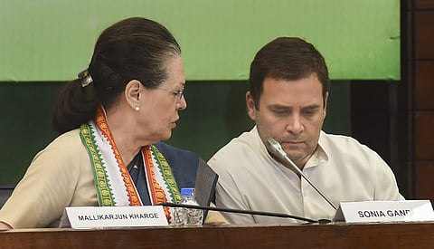 A file Image of Congress President Rahul Gandhi and former president Sonia Gandhi at the Extended Congress Working Committee meeting in New Delhi. | (File | PTI)