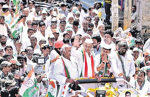 KPCC president Dinesh Gundu Rao campaigns for Congress in Jamkhandi  on Thursday | Express