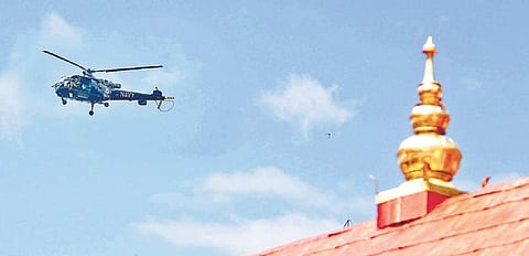 The navy helicopter deployed as part of security measures at Sabarimala on Monday l Shaji Vettipuram