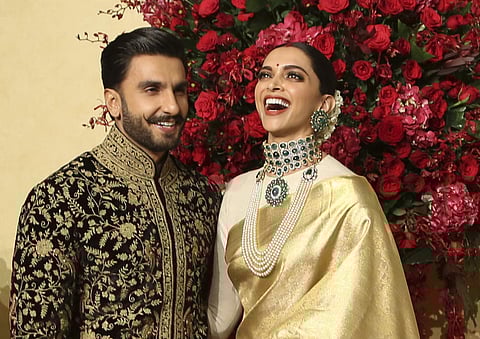 Actors Deepika Padukone and Ranveer Singh at their wedding reception in Bengaluru at The Leela Palace on 21 November 2018. (Photo | AP)