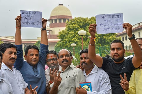 The apex court expressed its anguish against Tiwari's statement in which he had said that the monitoring committee was not sealing thousands of illegal structures. (Photo | PTI)