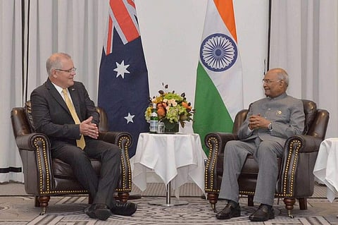 Australian Prime Minister Scott Morrison on Thursday morning called on President Ram Nath Kovind in Sydney. (Photo | @@rashtrapatibhvn/ Twitter)