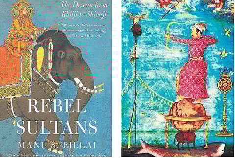 Cover of Manu’s book; (right) Abu’l Hasan’s painting of Jahangir