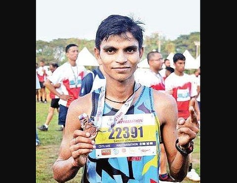 Sanjay Agarwal, the winner of  the Half Marathon in the men's  category at the Kochi Navy  Marathon 2018. (Photo | EPS/A Sanesh)
