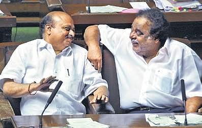 File photo of actor Ambareesh with BJP leader Basavaraj Bommai at Vidhana Soudha