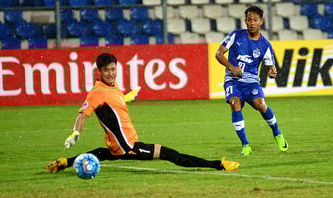 Bengaluru FC’s Udanta Singh scores against April 25 SC. (Express Photo Service | Pushkar V)