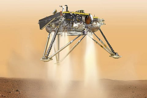 An illustration of NASA's InSight lander about to land on the surface of Mars. ( Photo | AP)