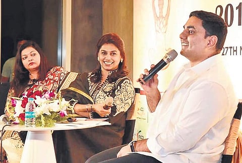 IT Minister Nara Lokesh speaking at FICCI women’s conference in Visakhapatnam on Monday | Express