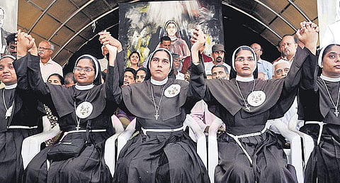 Nuns staging a protest against the delay in the arrest of Jalandhar bishop Franco Mulakkal in Kochi earlier this month. (Photo:EPS)