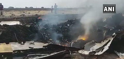 IAF's Kiran Mk-II crash-landed in Bahupeta in Telangana on Wednesday. (Photo | Twitter/ANI)