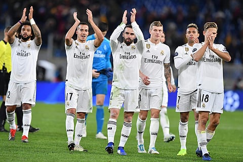 Real Madrid players after their win over AS Roma at the Italian capital | AP