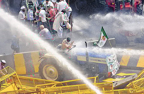 Police used water cannons to disperse farmers protesting at the Delhi-UP border. (File photo | EPS)