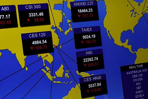 A panel displaying stock indices of Asian markets at Hong Kong Exchanges in Hong Kong, China November 9, 2016. (File Photo | Reuters)