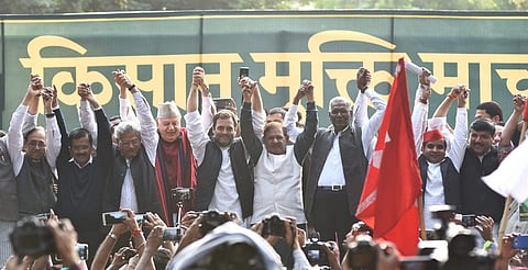 Opposition leaders at the Kisan Rally in New Delhi. (Photo | Parveen Negi/EPS)