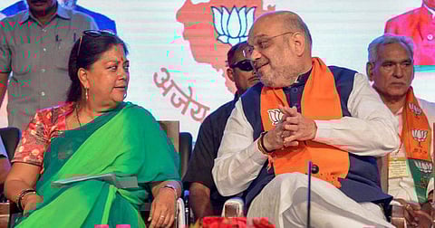 That BJP chief Amit Shah and Chief Minister Vasundhara Raje are not on the same page regarding the Rajasthan Assembly election is a well-known fact. (Photo | PTI)