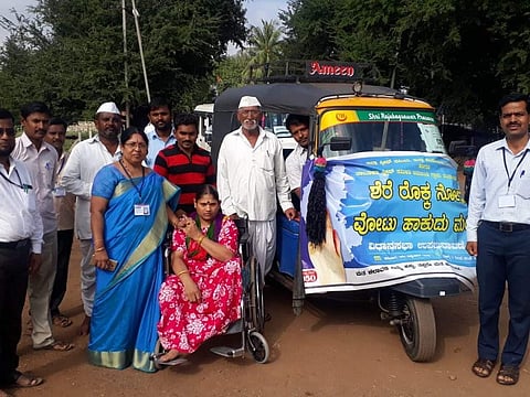 Voters turn up for Karnataka by elections on 3 October 2018. (Photo | EPS)
