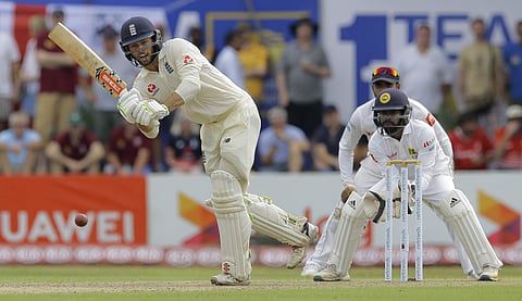 England's Ben Foakes plays a shot during the first day of the first test cricket match between Sri Lanka and England, in Galle. (Photo | AP)
