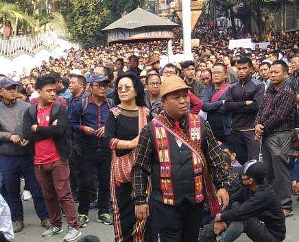 The “NGO Coordination Committee” on Tuesday staged a massive sit-in demonstration outside the state Assembly demanding that the state’s chief electoral officer (CEO), SB Shashank. | (Prasanta Mazumdar | EPS)