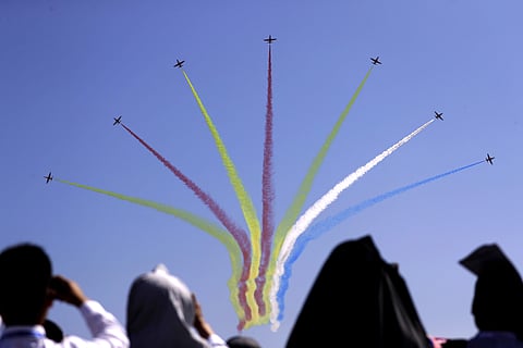China's K-8 aircrafts from the Aerobatic Team of PLA's Air Force perform during the Airshow China 2018, in Zhuhai city | AP