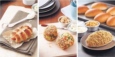 Clockwise: Cheese sausage;  Spring in the City; Floss bun; a customer at the store on the launch day