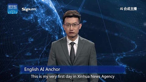 The English speaking AI news anchor. (Photo | Twitter/China Xinhua news)