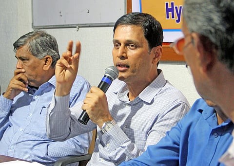 Chief Electoral Officer Rajat Kumar addressing mediapersons during a press meet at Sundarayya Vignanakendram in Hyderabad on Friday | S Senbagapandiyan