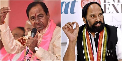 TRS chief and Telangana caretaker CM K Chandrasekhar Rao on the left; Telangana Congress chief N Uttam Kumar Reddy (Photos | EPS)