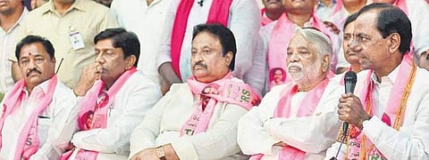 TRS chief addresses a press conference in Hyderabad on Tuesday | R Satish Babu