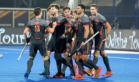 Van Ass doubled Netherlands' lead after his shot from right corner of the box went into the goal following a deflection from Australian Tim Howard's stick. (Photo | Twitter/HockeyIndia)