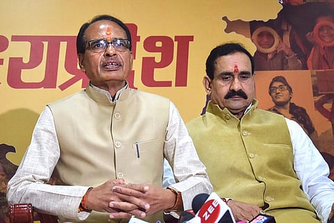 Madhya Pradesh Chief Minister Shivraj Singh Chouhan addresses a press conference. (Photo | PTI)
