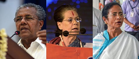 Kerala CM Pinarayi Vijayan, former Congress President and UPA Chairperson Sonia Gandhi, Trinamool Congress Supremo Mamata Banerjee