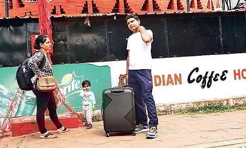 A family which was stranded at the railway station