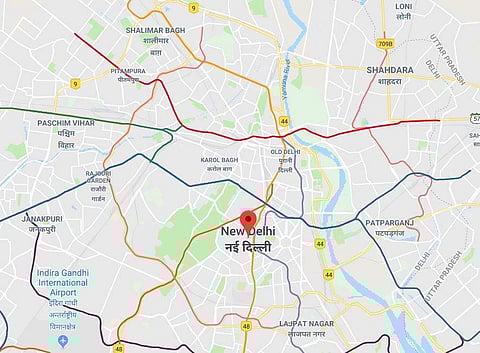 Google map view of New Delhi.