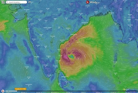 Cyclone Phethai is approaching AP and Tamil Nadu. (Photo | Windy.com)