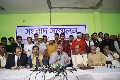 Bangladesh's opposition leader Kamal Hossain addresses a press conference after his motorcade was allegedly attacked in Dhaka, Bangladesh, Friday, Dec. 14, 2018. (Photo | AP)