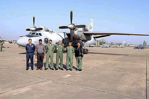 Experimental Test Pilots and Test Engineer from IAF s premier testing establishment ASTE pose for photos after flying India s first military flight using blended bio-jet fuel on the An-32 transport aircraft in New Delhi Monday Dec. 17 2018. | PTI