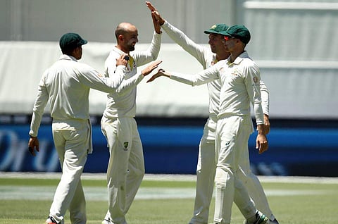 Nathan Lyon celebrates with teammates. (Photo | Twitter/ICC)