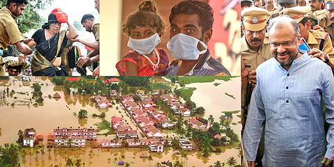 (From top left to right) Sabarimala issue, When The state survived a Nipah scare, Bishop Franco arrested in connection with the nun rape case and Kerala flood. (Photo | EPS)