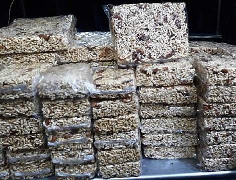 Muan is made from puffed rice and jaggery.